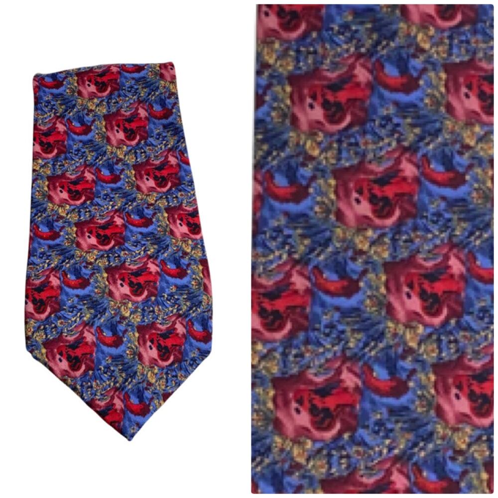 Vtg J Garcia Butterfly II Collection 8 Silk Necktie Red Blue Jerry Garcia Art